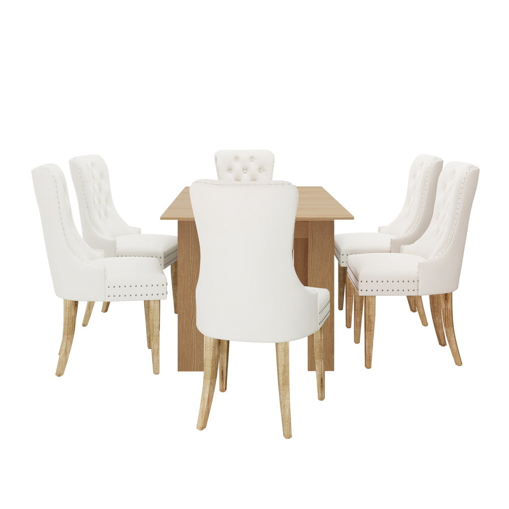200cm Extendable Dining Table with 6PCS Dining Chairs Velvet Beige