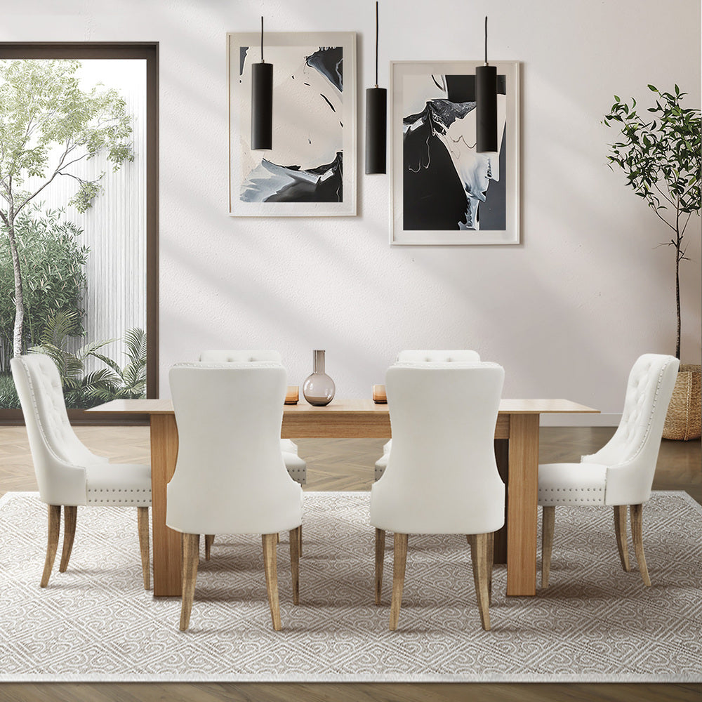 200cm Extendable Dining Table with 6PCS Dining Chairs Velvet Beige