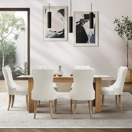 Velvet finish - 200cm Extendable Dining Table with 6PCS Dining Chairs Velvet Beige