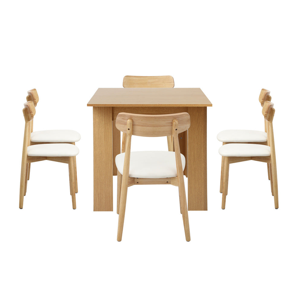 200cm Extendable Dining Table with 6x Dining Chairs PU Leather Natural