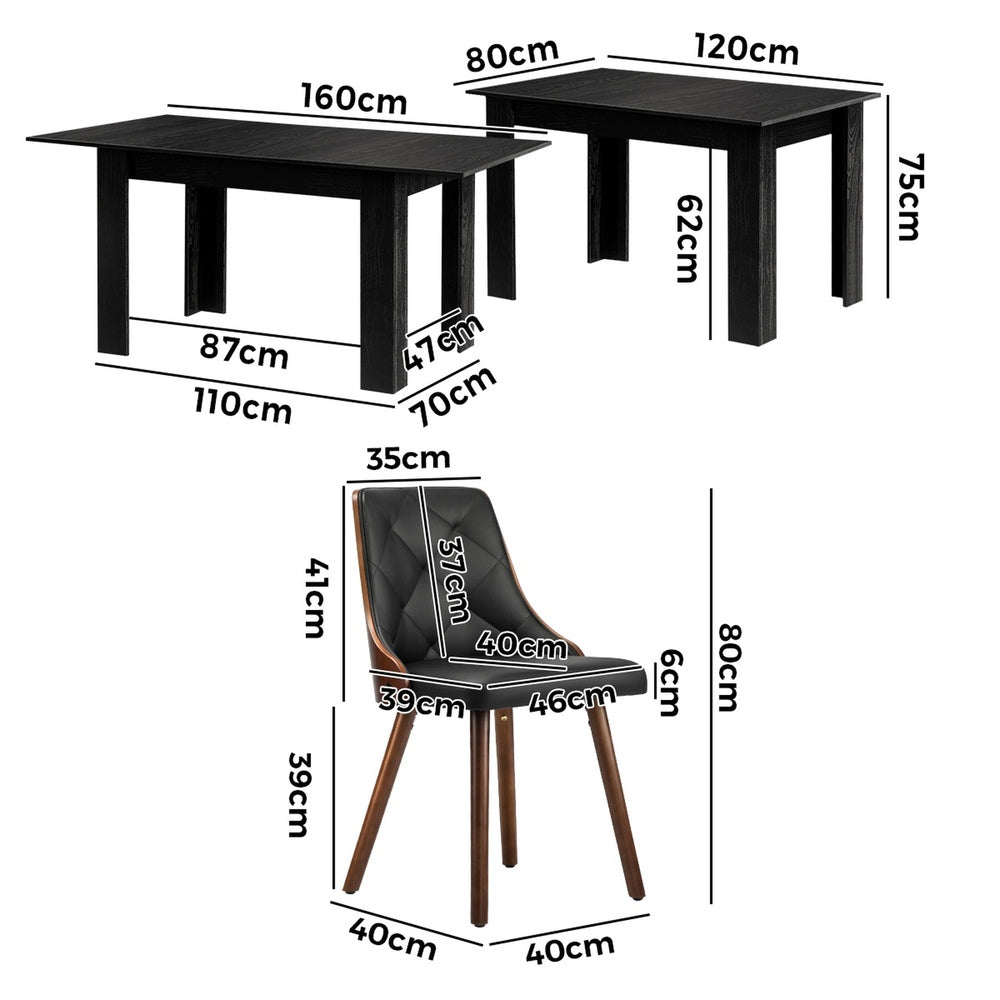 160cm Extendable Dining Table with 4PCS/6PCS Chairs PU Leather