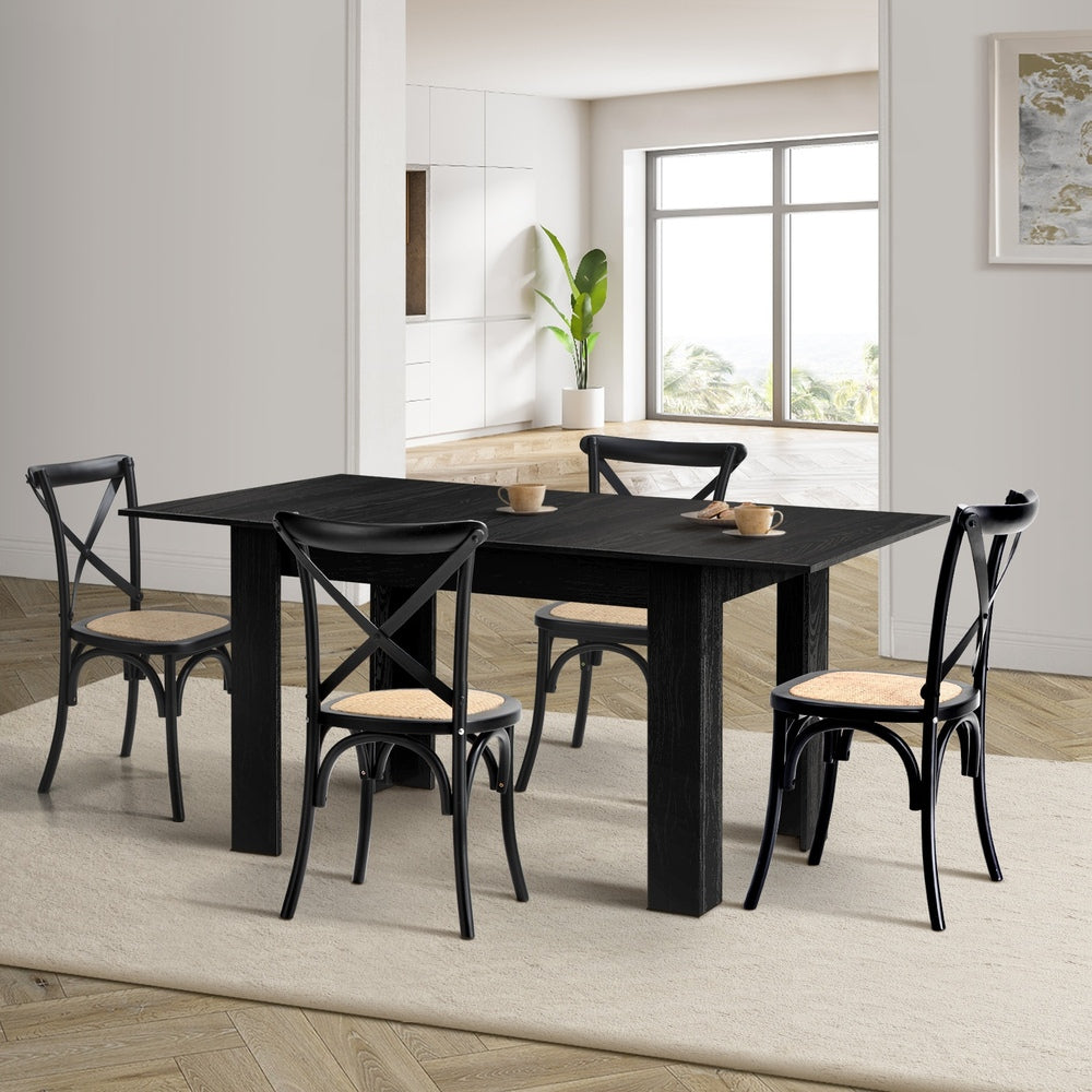 160cm Extendable Dining Table with Dining Chairs Geometric Black