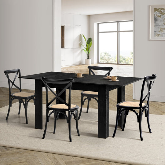 160cm Extendable Dining Table with Dining Chairs Geometric Black