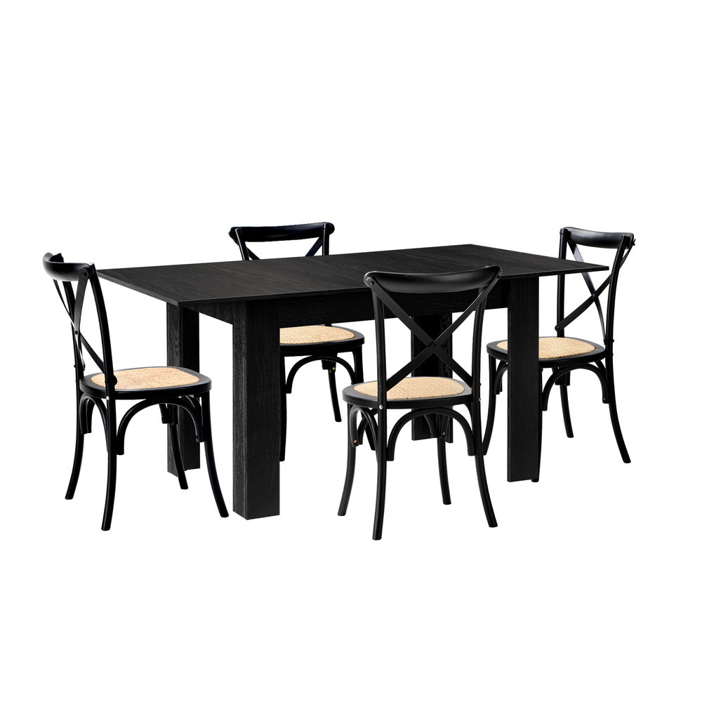 160cm Extendable Dining Table with Dining Chairs Geometric Black