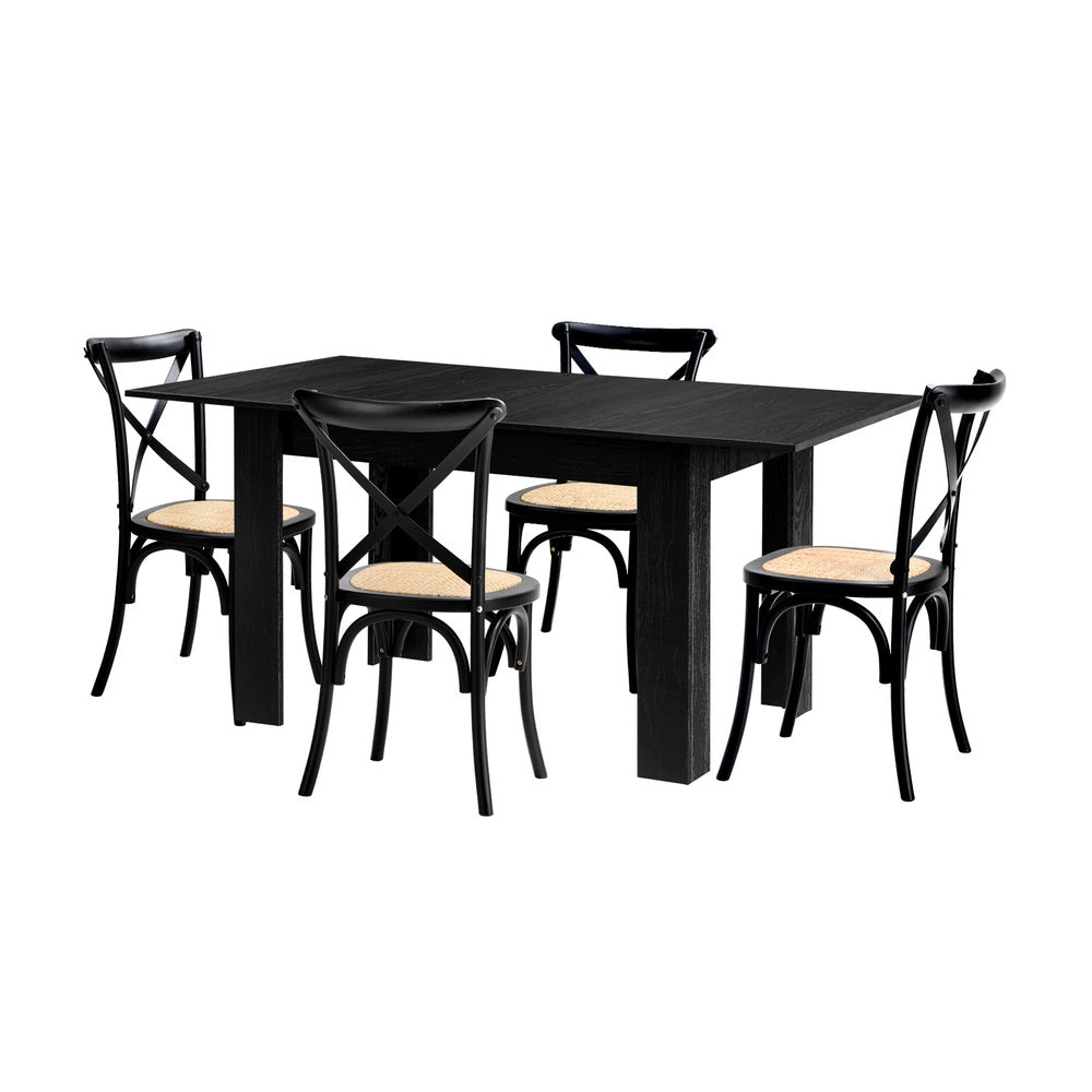 160cm Extendable Dining Table with Dining Chairs Geometric Black