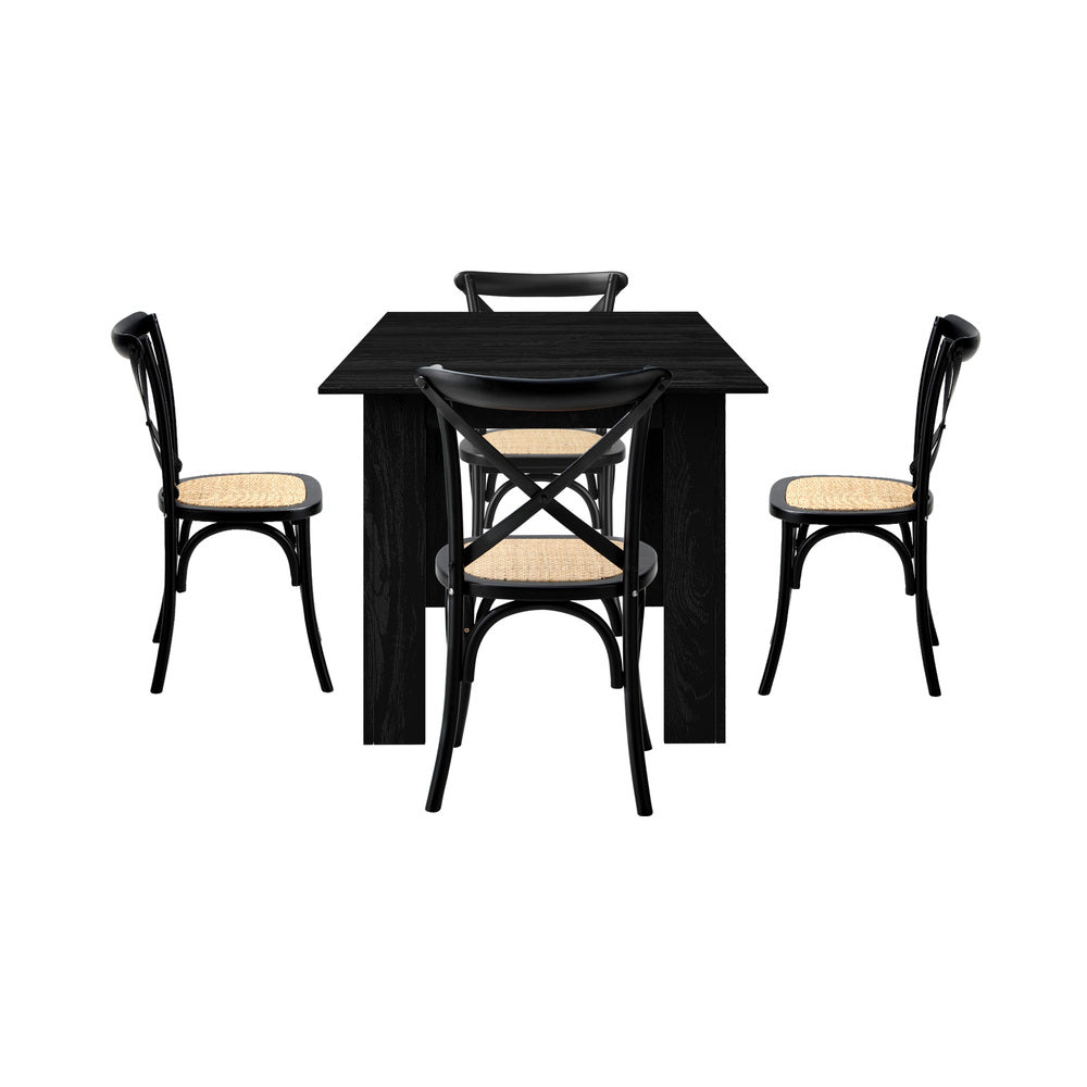 160cm Extendable Dining Table with Dining Chairs Geometric Black