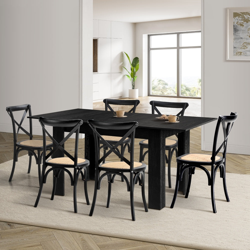 160cm Extendable Dining Table with Dining Chairs Geometric Black