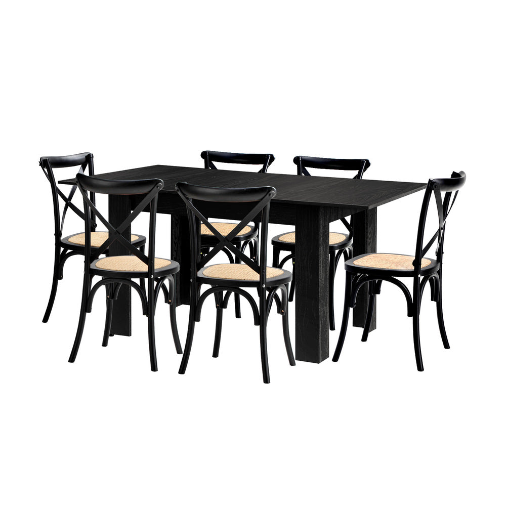 160cm Extendable Dining Table with Dining Chairs Geometric Black