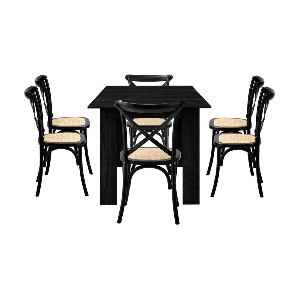 160cm Extendable Dining Table with Dining Chairs Geometric Black