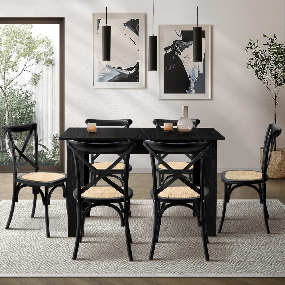 160cm Extendable Dining Table with Dining Chairs Geometric Black