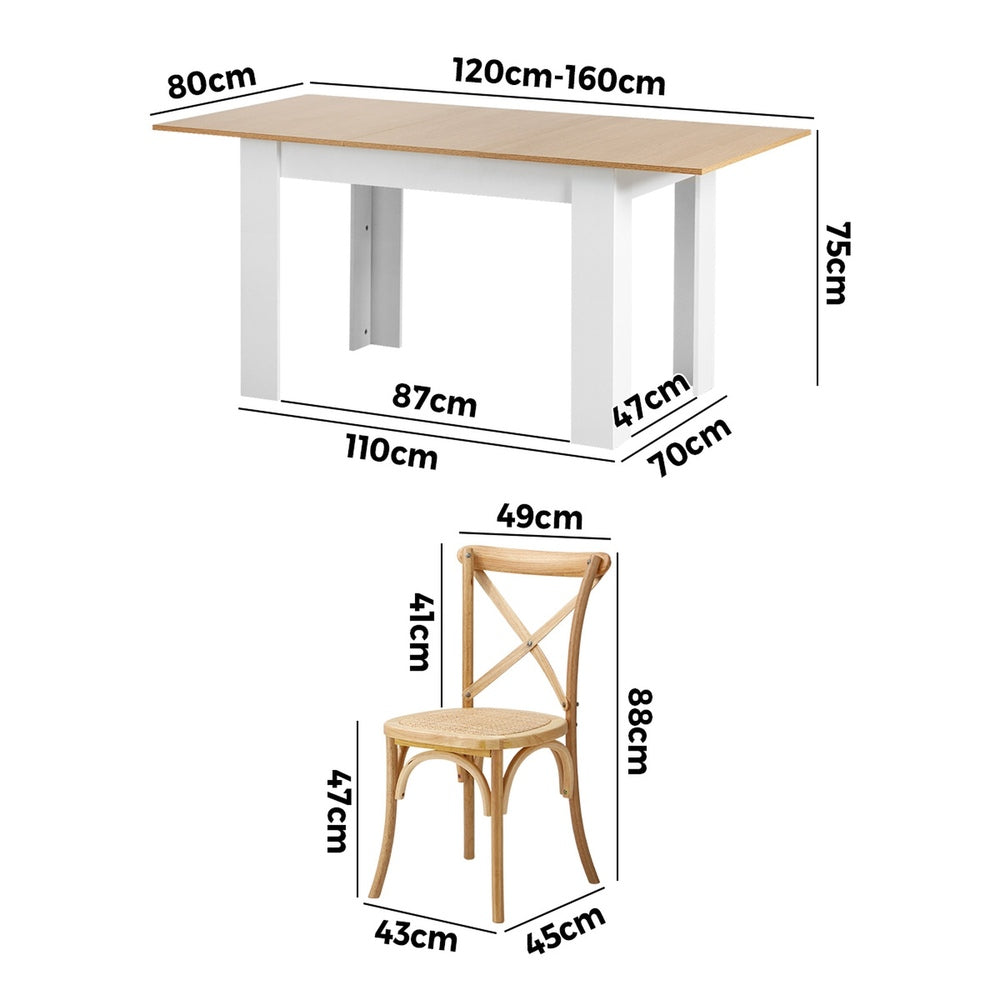 Extendable Dining Table with 4/6PCS Chairs Crossback