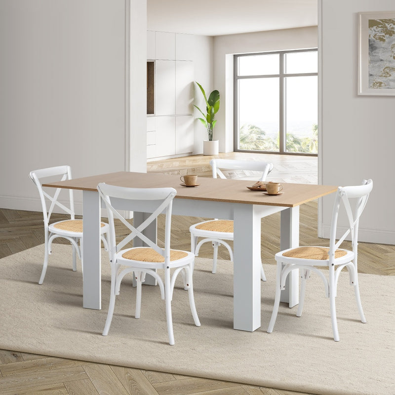 160cm Extendable Dining Table with 4PCS/6PCS Chairs Crossback White, Dining Set
