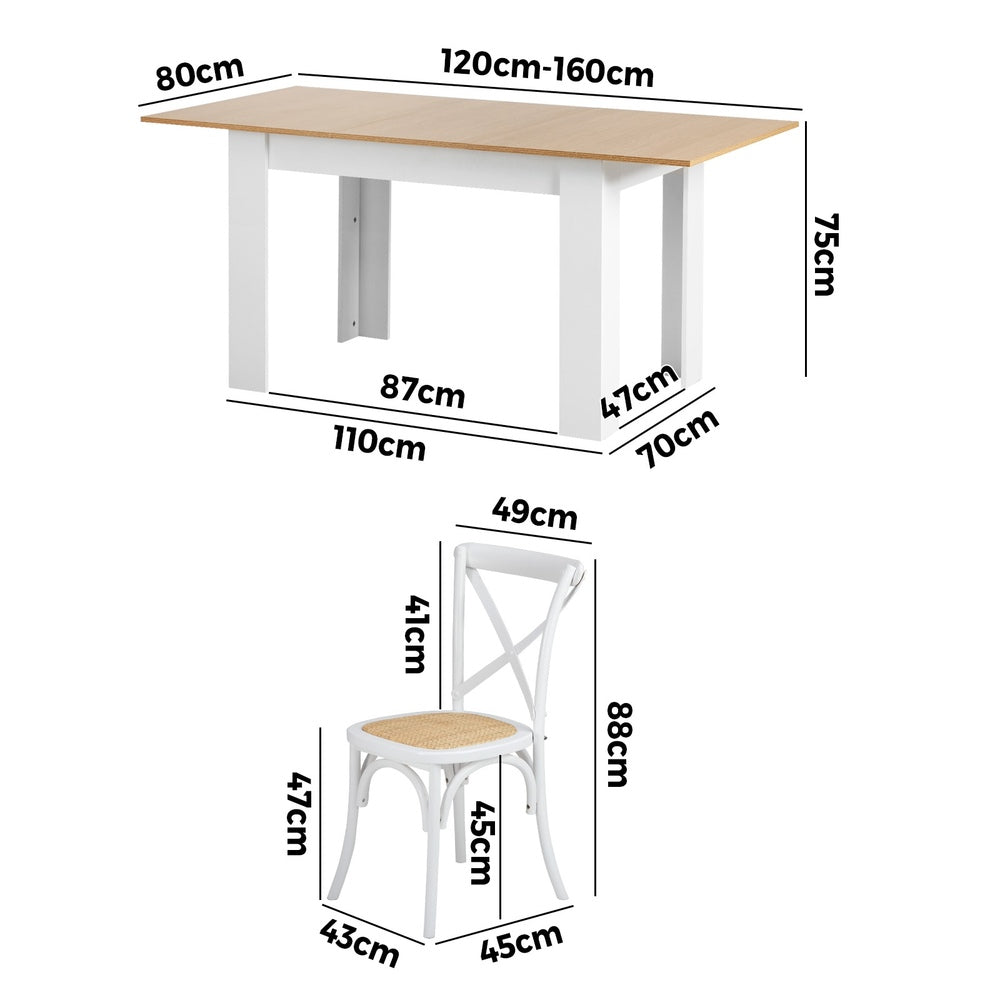 160cm Extendable Dining Table with 4PCS/6PCS Chairs Crossback White