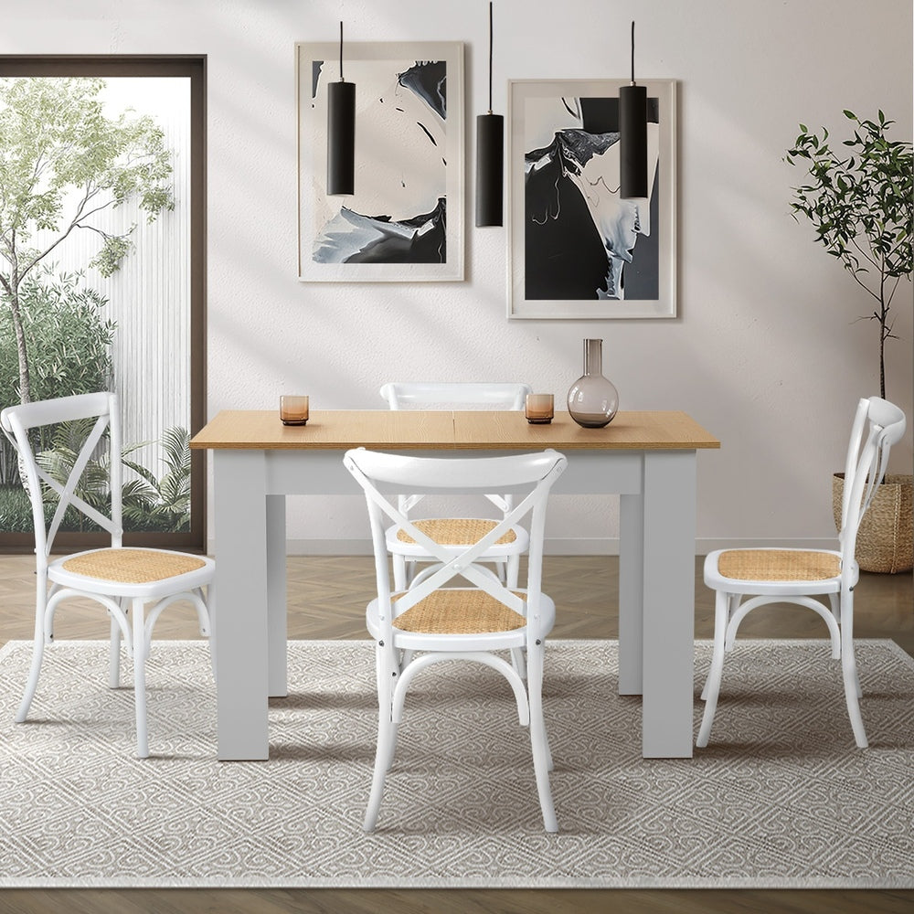 160cm Extendable Dining Table with 4PCS/6PCS Chairs Crossback White