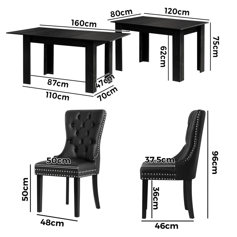 Dining Set 160cm Extendable Table with 4/6PCS Chairs PU Leather