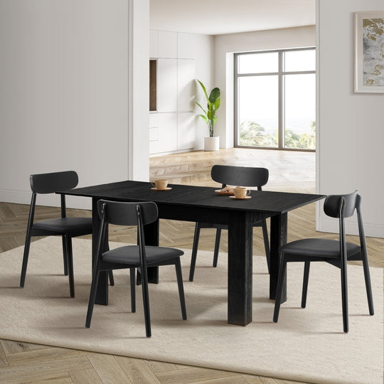 160cm Extendable Dining Table with Dining Chairs PU Leather Black