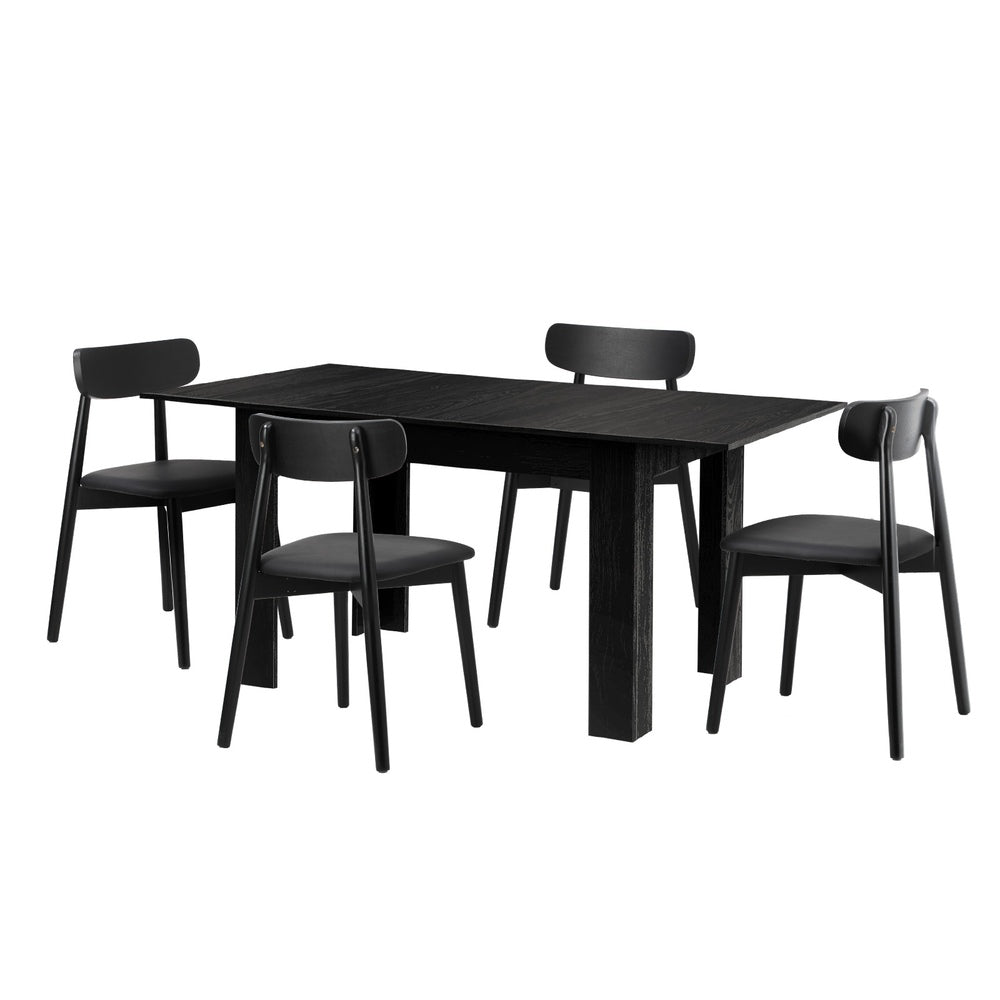160cm Extendable Dining Table with Dining Chairs PU Leather Black