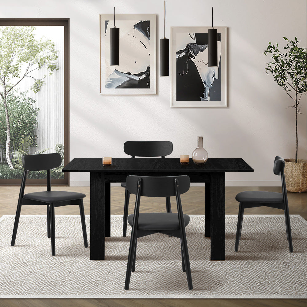 160cm Extendable Dining Table with Dining Chairs PU Leather Black