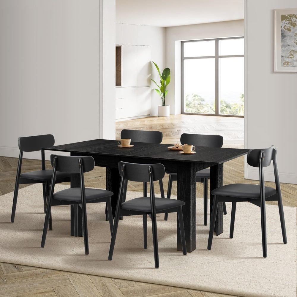 160cm Extendable Dining Table with Dining Chairs PU Leather Black