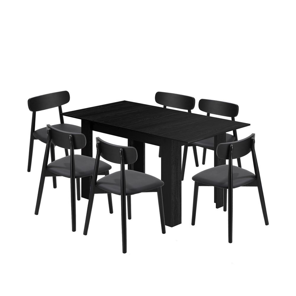 160cm Extendable Dining Table with Dining Chairs PU Leather Black
