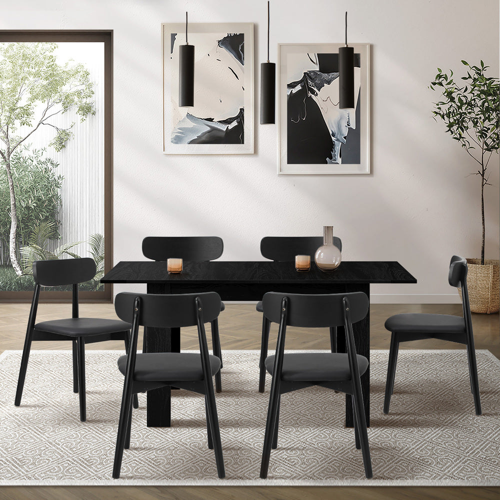 160cm Extendable Dining Table with Dining Chairs PU Leather Black