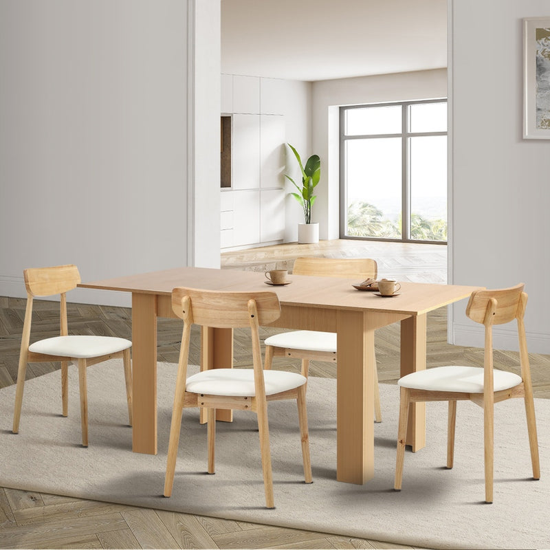 Extendable Dining Table with 4x/6x Dining Chairs PU Leather Natural/White, Leather finish