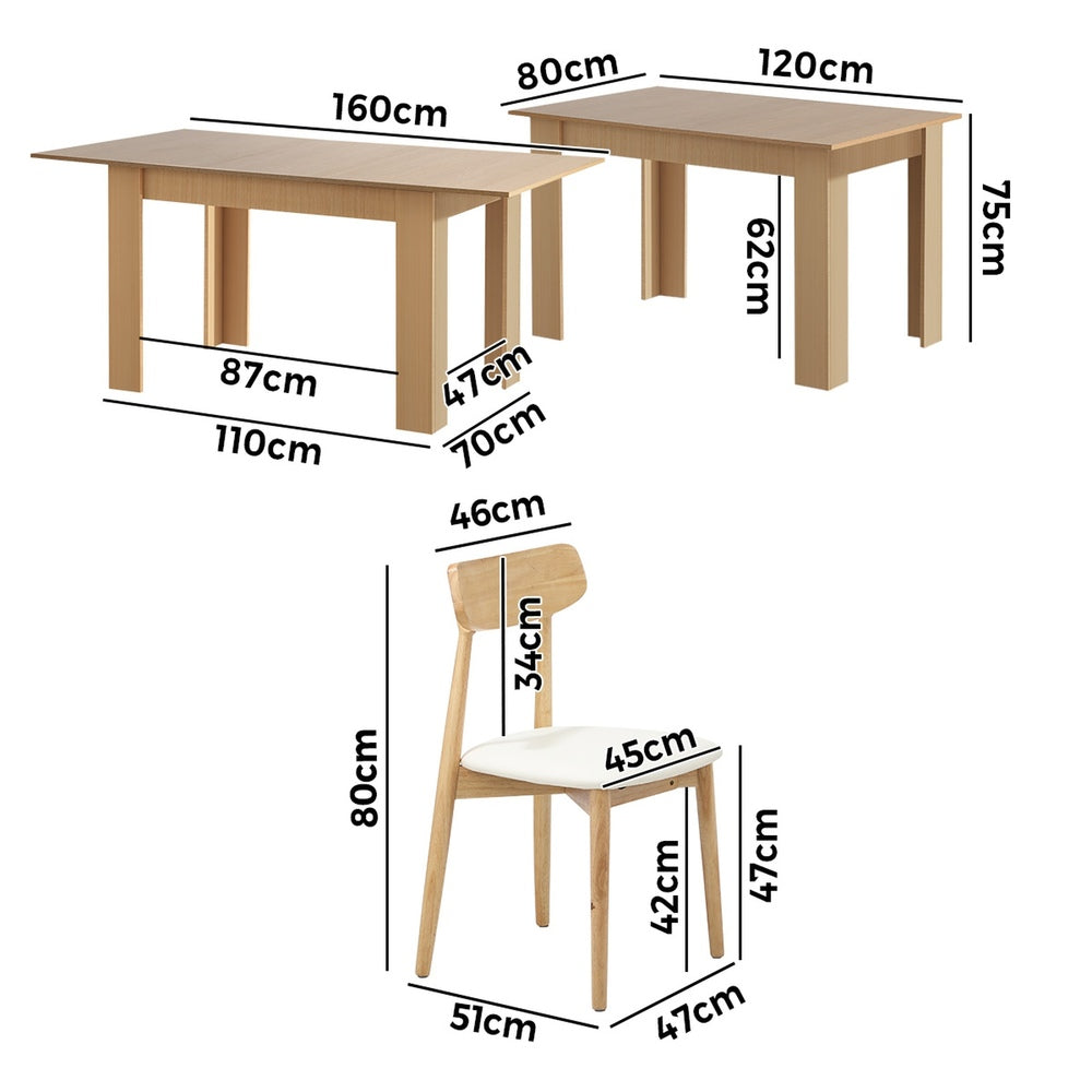 Extendable Dining Table with 4x/6x Dining Chairs PU Leather Natural/White