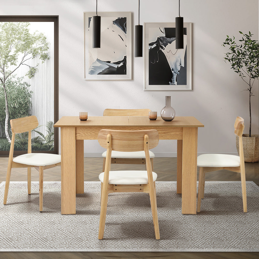 Extendable Dining Table with 4x/6x Dining Chairs PU Leather Natural/White