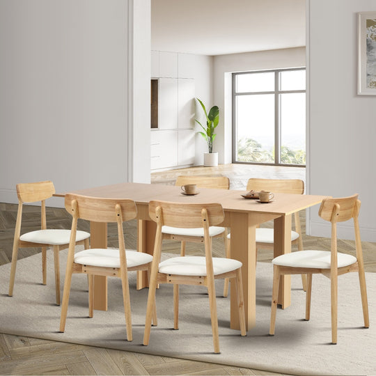 Extendable Dining Table with 4x/6x Dining Chairs PU Leather Natural/White