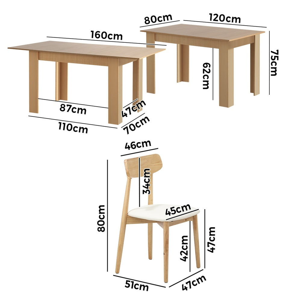 Extendable Dining Table with 4x/6x Dining Chairs PU Leather Natural/White