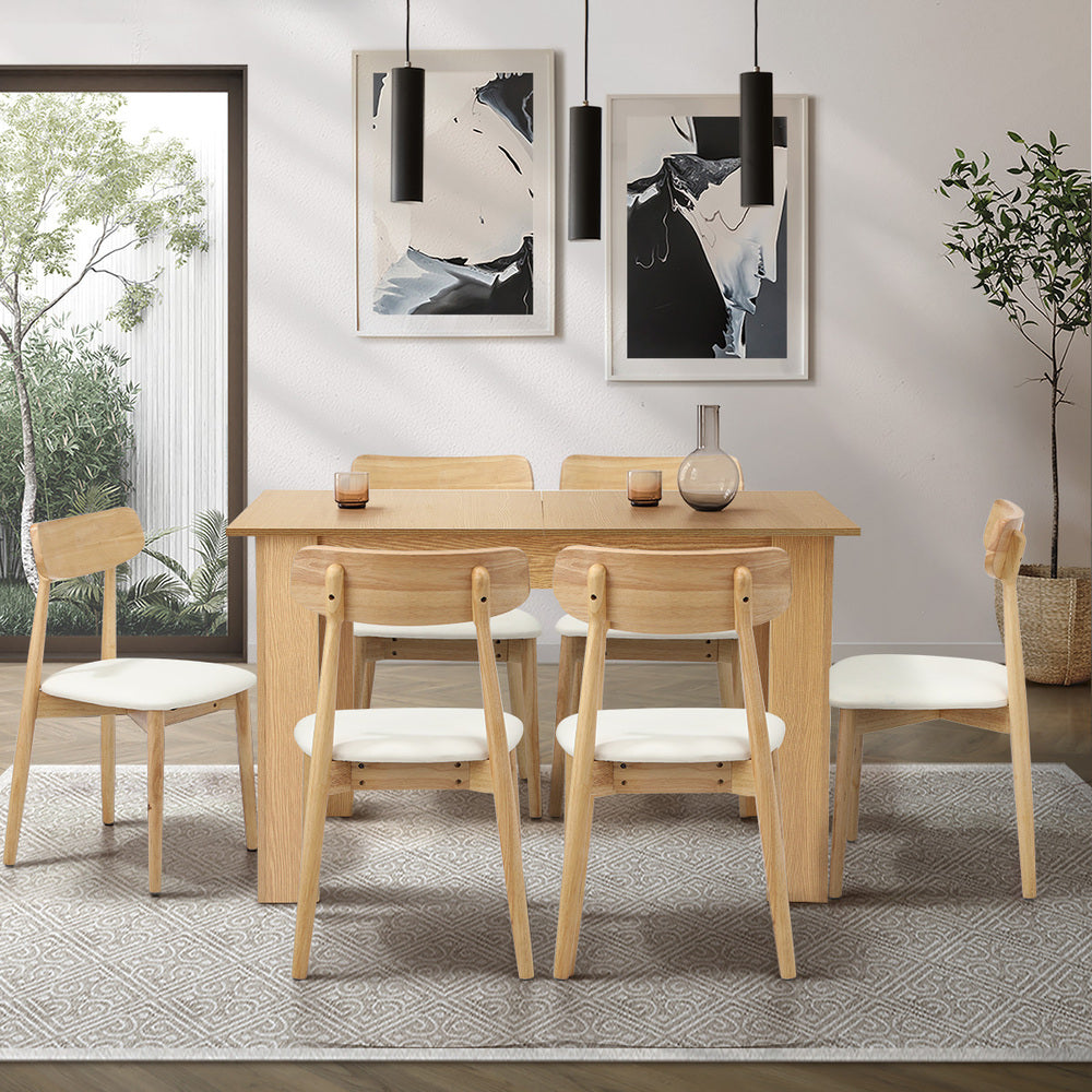 Extendable Dining Table with 4x/6x Dining Chairs PU Leather Natural/White