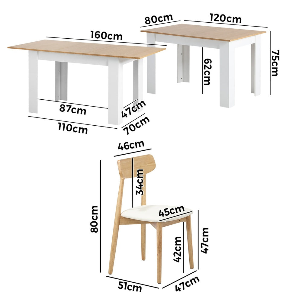 Extendable Dining Table with 4x/6x Dining Chairs PU Leather Natural/White