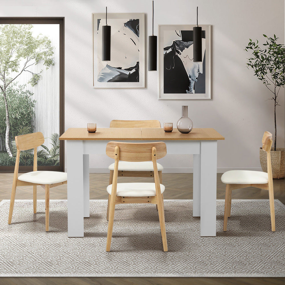 Extendable Dining Table with 4x/6x Dining Chairs PU Leather Natural/White