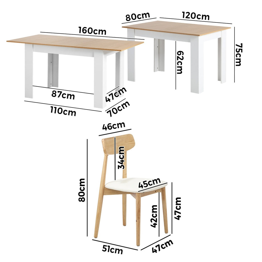 Extendable Dining Table with 4x/6x Dining Chairs PU Leather Natural/White