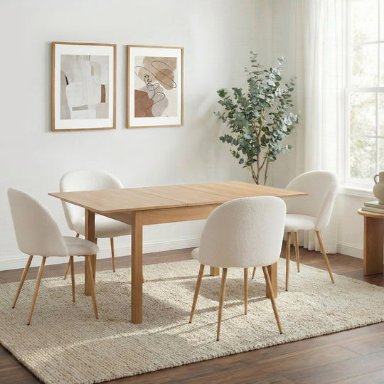 5PC Extendable Dining Table Set with Chairs Modern Natural & White