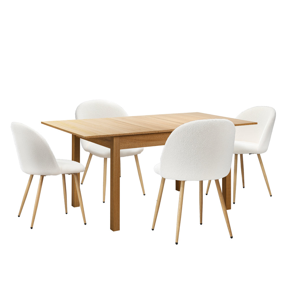 5PC Extendable Dining Table Set with Chairs Modern Natural & White
