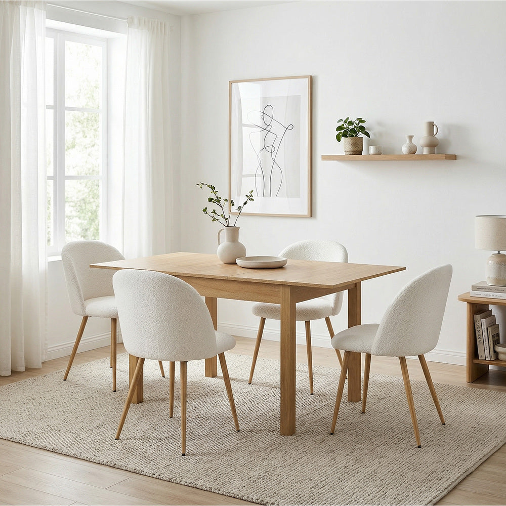 5PC Extendable Dining Table Set with Chairs Modern Natural & White