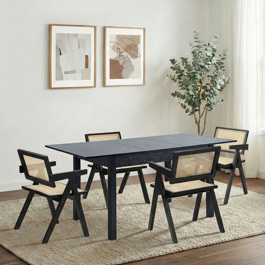 Dining Table With Chairs Wooden Rattan Dining Set Black