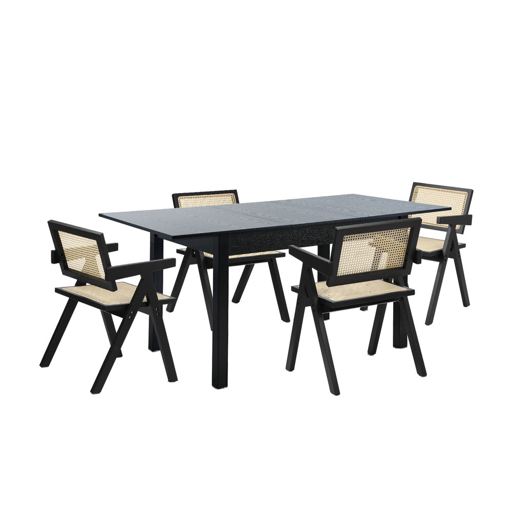 Dining Table With Chairs Wooden Rattan Dining Set Black