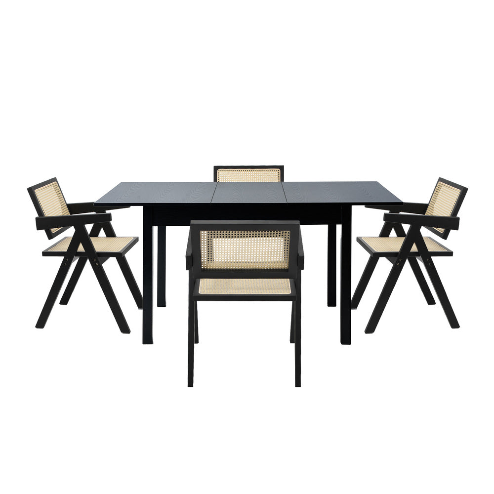 Dining Table With Chairs Wooden Rattan Dining Set Black