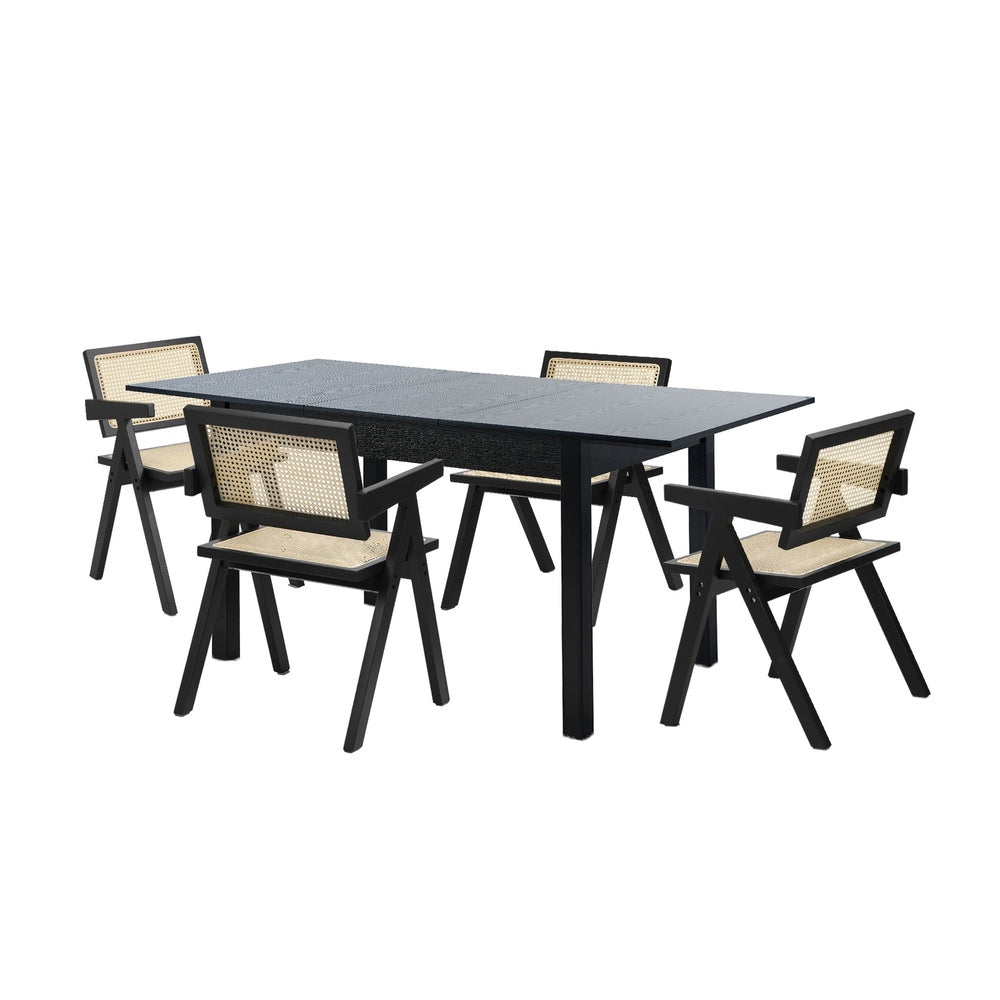 Dining Table With Chairs Wooden Rattan Dining Set Black