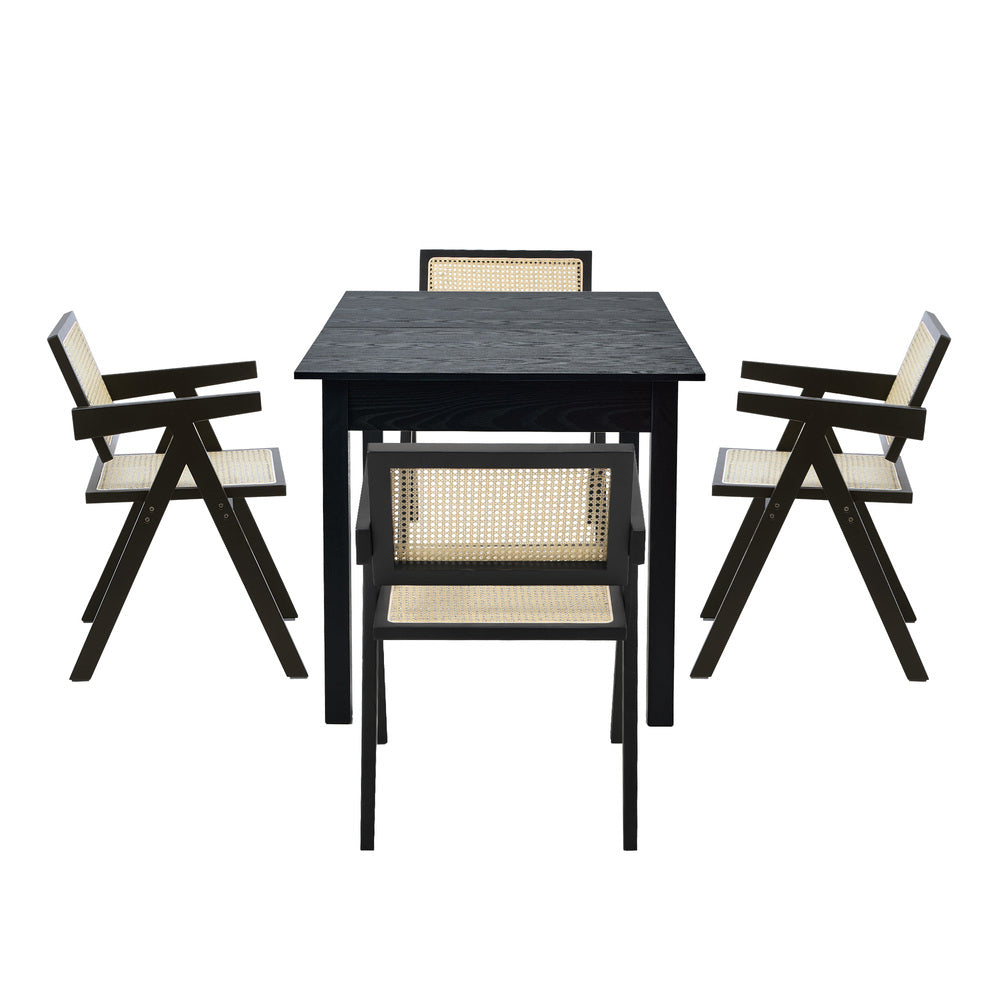 Dining Table With Chairs Wooden Rattan Dining Set Black