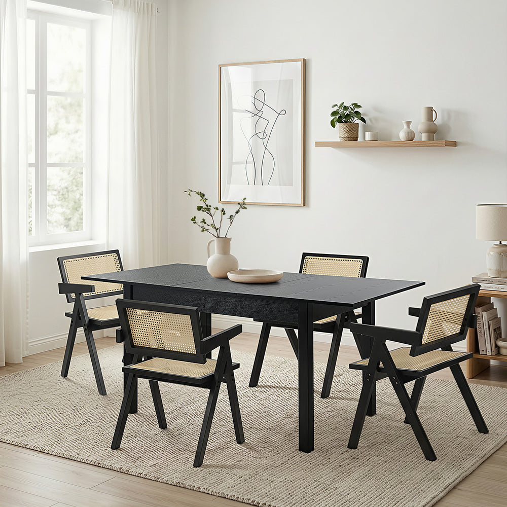 Dining Table With Chairs Wooden Rattan Dining Set Black