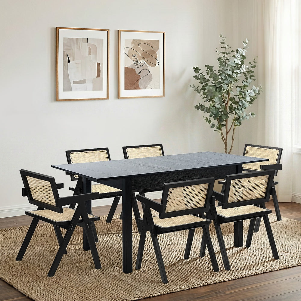 Dining Table With Chairs Wooden Rattan Dining Set Black