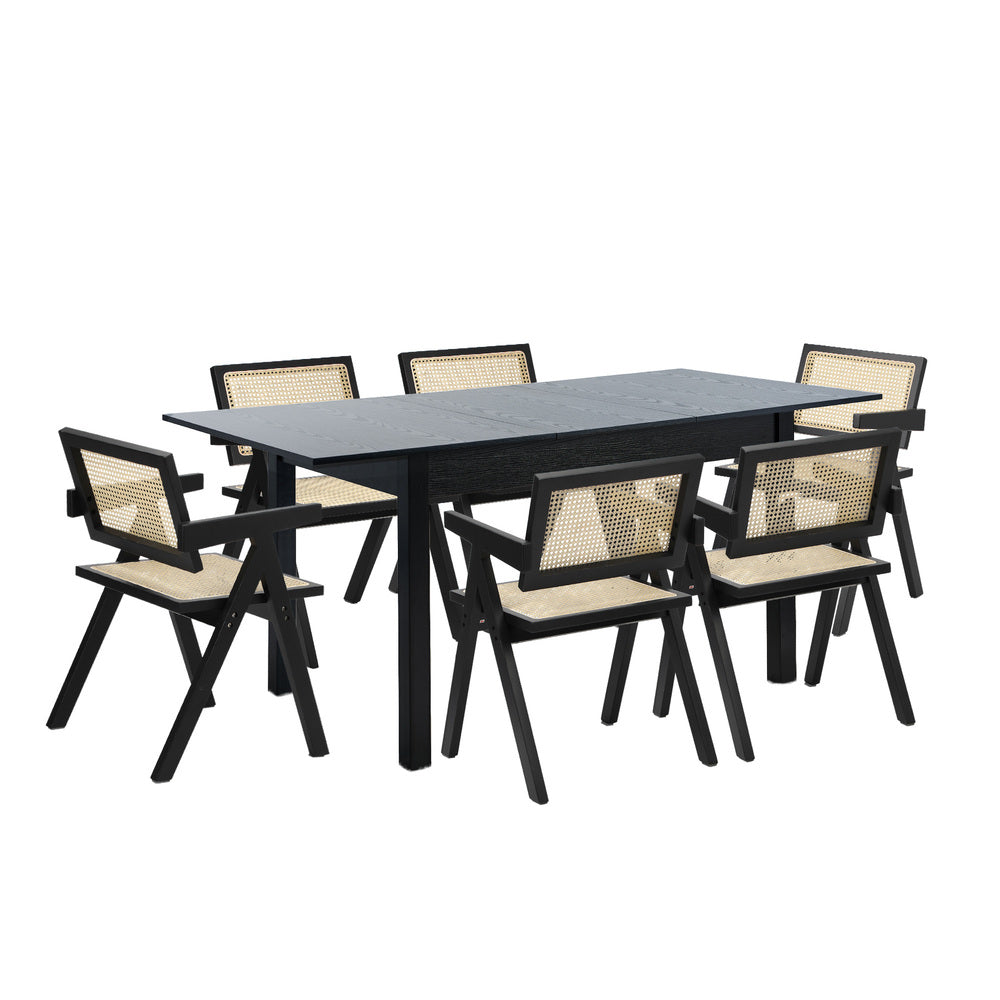 Dining Table With Chairs Wooden Rattan Dining Set Black