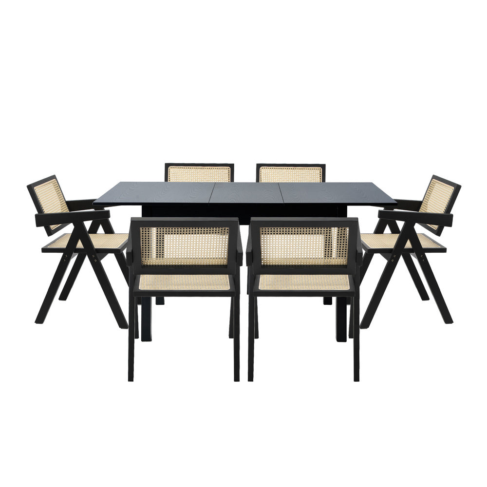 Dining Table With Chairs Wooden Rattan Dining Set Black