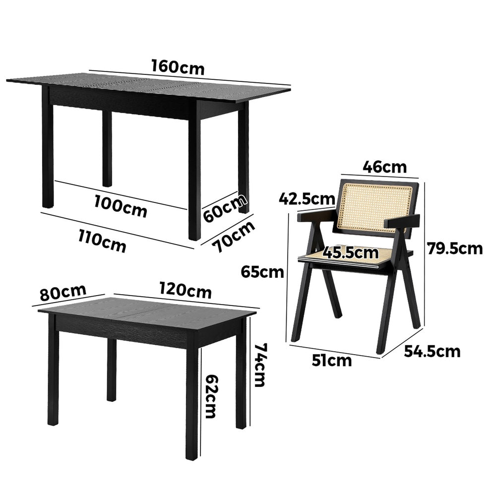 Dining Table With Chairs Wooden Rattan Dining Set Black