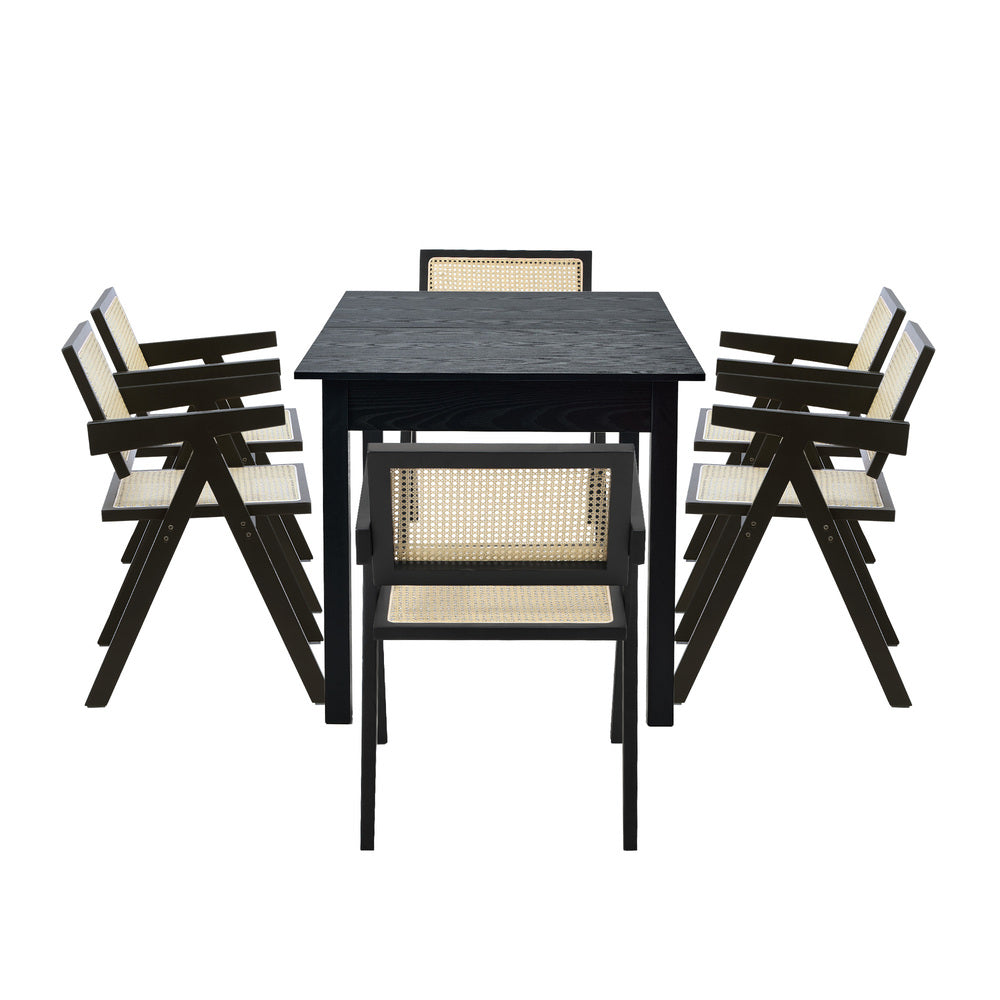 Dining Table With Chairs Wooden Rattan Dining Set Black