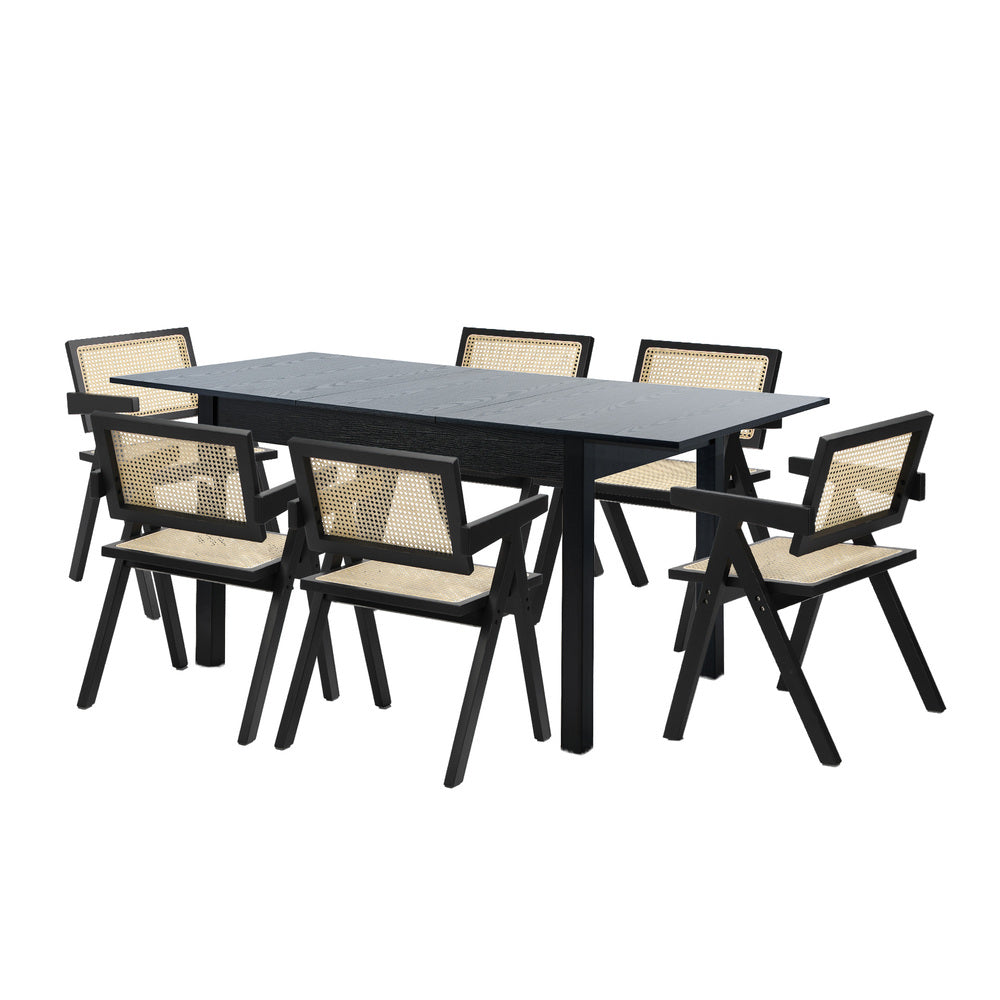Dining Table With Chairs Wooden Rattan Dining Set Black