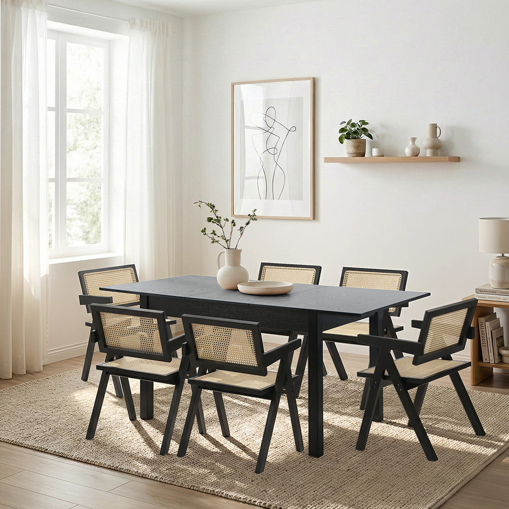 Dining Table With Chairs Wooden Rattan Dining Set Black